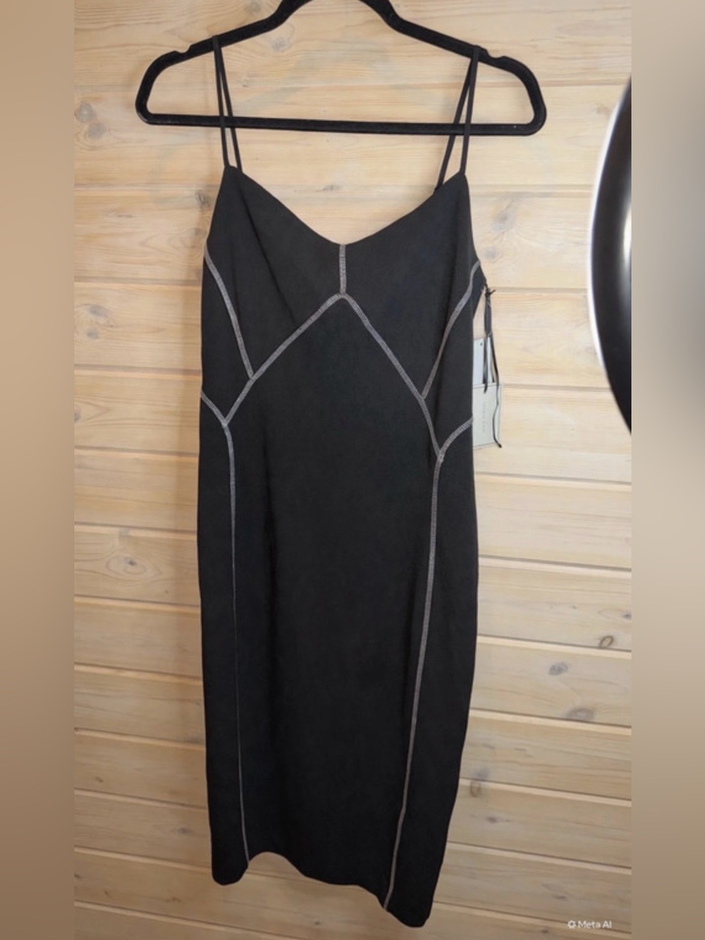 Black Spaghetti-Strap Slip Dress with Contrast Stitching